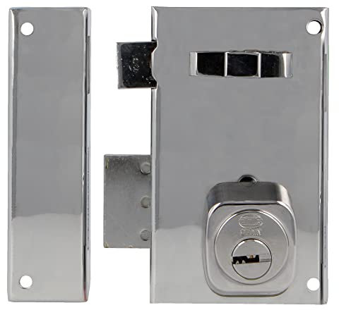 Amig - Serratura da sovrapposizione a sinistra con leva di chiusura, linguetta e maniglia per porte in legno mod. 76-67 x 112 mm - Cilindro Europrofilo - Acciaio Argento