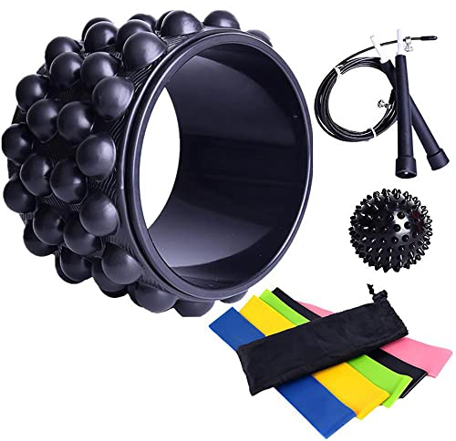 LTLCLZ 10StÜcke Yoga Rad Set Fitness Pilates Ring Latex Elastischer Backbend Ring Open Back Fitnessgeräte Springseil Gym Yoga Zubehör,Schwarz