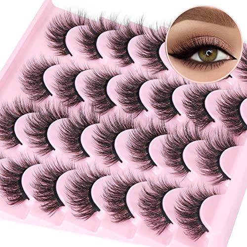 14 Pairs False Eyelashes Natural Mink Lashes Wispy Cat Eye Lashes 14mm 3D Volume Strip Fake Eyelashes Pack by TNFVLONEINS