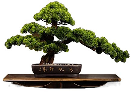 Kunstpflanze Simulation im chinesischen Stil Willkommen Kiefer Bonsai Veranda Zypresse Kiefer Ornamente Wohnzimmer Dekoration Gefälschter Baum Hohe Arhat Kiefer Topfpflanze for Dekoration, Desktop Dis