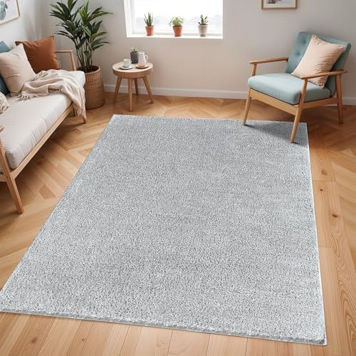 Livabliss Shaggy Berber - Flauschiger groß für Wohnzimmer, Esszimmer, Schlafzimmer, Langflor Hochflor e flauschig - 160x213 cm, Wohnzimmer in Hellgrau