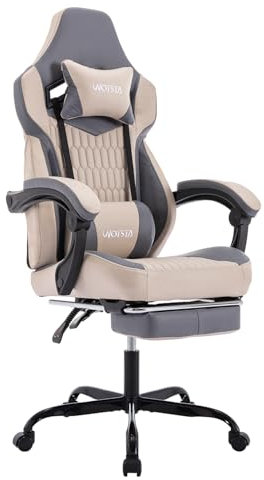 WOTSTA Gaming Chair with Footrest, High Back Gaming Chairs PVC Leather Ergonomic Gamer Chair with Adjustable Headrest Lumbar Support Racing Style Video Gaming Chair for Office/Home (Grey)