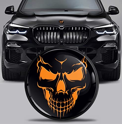 SkinoEu Tuning Emblem für Fronthaube und Kofferraum 82 mm Kompatibel mit BMW Emblem 51767288752 Schädel Orange EX 1