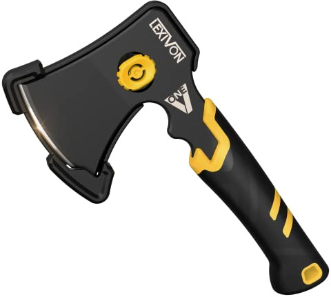 LEXIVON V-ONE Survival Hatchet, 9.5 Full Tang Lightweight Axe | 6mm Stainless Steel Electro-Black Finish Blade, Ergonomic Bi-Material Grip Handle | Protective Slim Sheath Included (LX-VONE-PP)