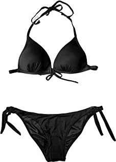 QUEEN HELENA Bikini Triangolo Monocolore Due Pezzi Costume da Mare Bagno Donna 235327 (48, Nero)