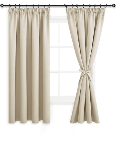 DWCN Gardinen Verdunkelungsvorhänge Kräuselband Thermogardine Kälteschutz | 200x140cm(HxB), Hell Beige, 2er Set, Vorhang Blickdicht mit Krawatten für Schienen Thermovorhang Hitzeschutz Schlafzimmer