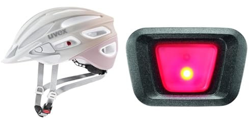 uvex True cc Leichter Allround-Helm - Sand-Dust Rose Matt - 55-58 cm & uvex Plug-in LED XB048 Licht - Passend für Finale & True Modelle - Dauer- oder Blinklicht - Black-red - One Size