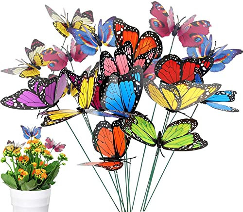 Lambo Jardin Papillon | 25 pièces d'art Jardin étanche avec piquets en métal | Pics Papillons extérieurs colorés, Ornements d'intérieur pour Parterre Fleurs, pelouse, Pot