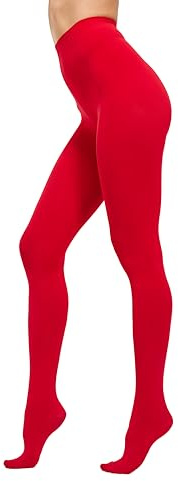 HeyUU - Medias de colores semiopacas para mujer, 80 DEN, medias de compresión de microfibra, rojo, XXL/3XL