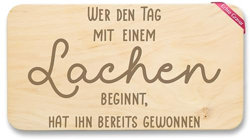 Frühstücksbrettchen Holz - Statement - Frühstücksbrett - Wer den Tag mit einem Lachen beginnt I Spruch Morgen Lustig I Witzig Geschenk Sprüche - 22x12 - Holz - vatertagsgeschenk brettchen