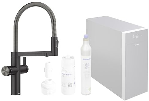 BLANCO CHOICE Icona - Système d'eau multifonction tout-en-un - En acier inoxydable noir mat - Haute pression - Eau refroidie en silence, moyenne, pétillante et bouillante - Application incluse