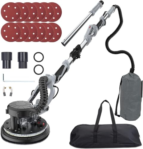 Garvee Drywall Sander, 800W Electric Sander with 12 Sanding Discs, Variable Speed 800-1800 RPM Wall Sander with Automatic Dust Removal System, LED Lights, Extendable Handle, Dust Bag & Carrying Bag