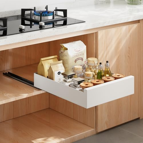 SAYZH Teleskopschublade, Ausziehbare Schubladen-Aufbewahrungsregale, (53Tiefe x 30Breite x 8Höhe cm), Ausziehbare Ausziehbare Schublade für Küchenschränke(Weiß)