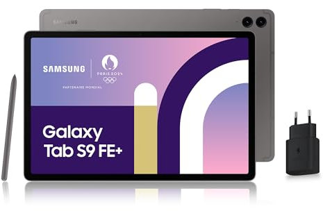 Samsung Galaxy Tab S9 FE+ Tablette, 12.4 5G 128Go, S Pen inclus, Batterie longue durée, Certification IP 68, Gris anthracite, Chargeur secteur rapide 25W inclus [Exclusivité Amazon], Version FR