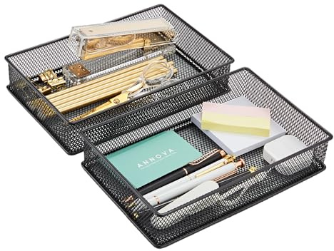 Annova Netz-Schubladenschrank und Regal, Organizer, Aufbewahrungskorb, für Schule, Büro, Zubehör, 2 Stück (Black, 23x15x5cm)