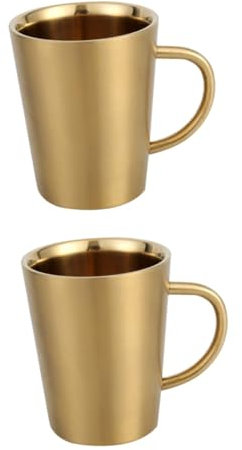 Amosfun 2 Stück 304 Doppelwandiger Becher Kaffeetasse Kaffeebecher Mit Deckel Espressotasse Bierkrug Kaffeebecher Aus Edelstahl Edelstahlbecher Doppelwandiger Bierbecher Golden