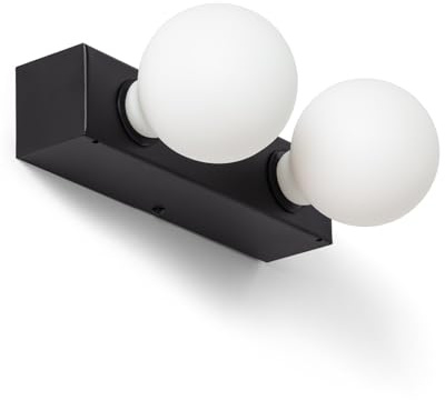 LEDKIA LIGHTING Lámpara de Pared Baño Metal 2 Focos Aizkra Negro E27
