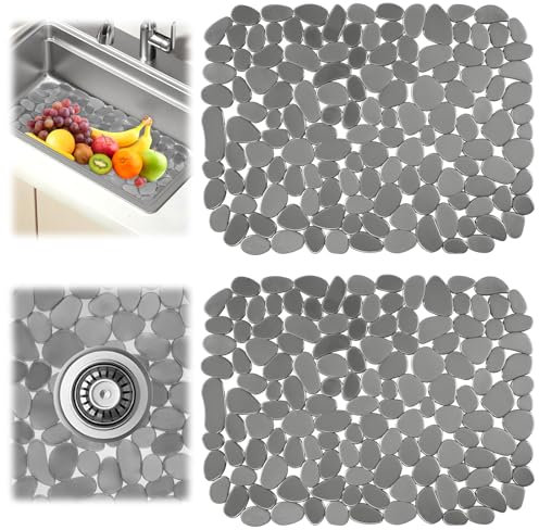 2 Stück Spülbeckenmatte, 40 x 30 cm Spülbeckeneinlage, Spülbeckenschutz Schutzmatte, Spülbecken Schutzmatte, Kieselsteinförmige Spülbeckenschutz Abtropfmatte Multifunktionale für Küchenspülenboden