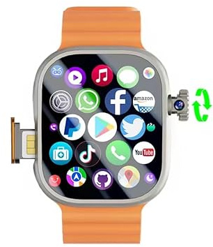 DW100 Montre intelligente 4G/5G LTE Android 10.0 Caméra rotative à 180 ° 64 Go ROM WiFi GPS Carte SIM 2,29 Amoled Play Store Montre intelligente (orange argenté, 3 Go 32 Go)