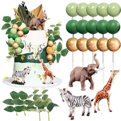 Wild Safari Animals Cake Topper Jungle Animal Figure Jungle Animals Decor | Jungle Wild One Animals Cake Decorations for Baby Shower Safari Birthday Party