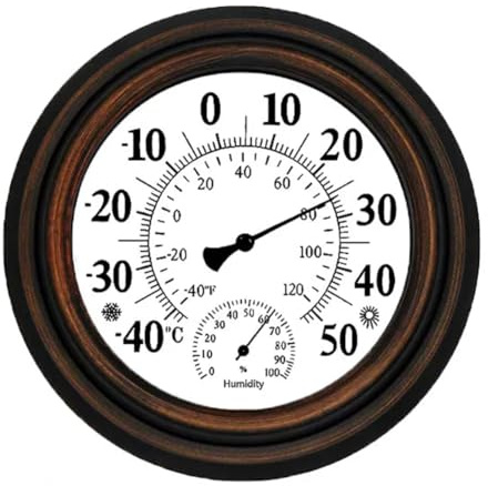 Qerwsdty 20 cm Antikes Innen-Außen-Thermometer, Hygrometer, Temperatur- und Luftfeuchtigkeitsmesser, Wanduhr, Thermometer für Heimdekoration, Langlebig, Einfach zu Bedienen