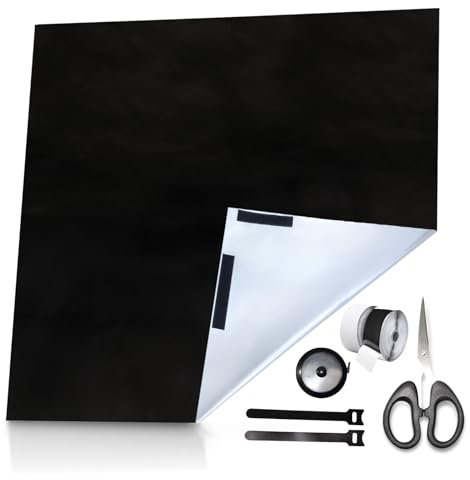 Ohne Bohren Fenster Verdunkelung Set,100% Lichtundurchlässig 1m x 1,45m Verdunklungsstoff mit Klett & Kabelbinder Schere Maßband Schwarz Verdunkelungsrollo Tragbare Dachfenster Verdunkelung