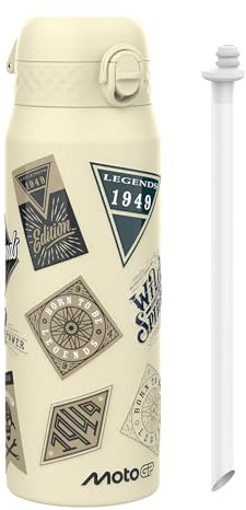 MotoGP Racing Classic Legends Sports Thermal Water Bottle with Removable Straw, 750ml/24oz, Leak Proof Insulated Drinking Bottle, Easy to Open, Secure Lock, Dishwasher Safe, Flip Cover, Metal Bottle