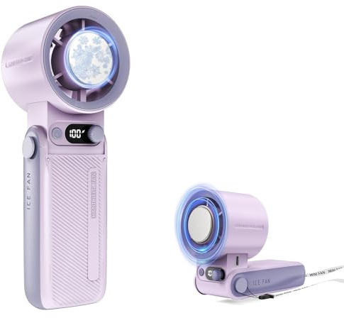 Ventilador de mano con enfriador de hielo, ventiladores portátiles de batería recargable de 6000 mAh, velocidad 1-199, pantalla LED, mini potente ventilador de mano de refrigeración de aire frío