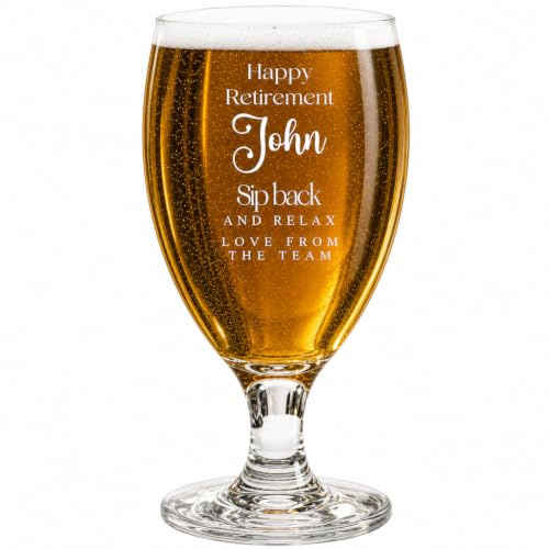 ukgiftstoreonline Personalised Retirement Beer Glass, 1 Pint Capacity | Custom Name, Craft Beer and Ale Glass