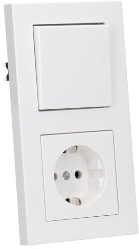 JUNG Serie A Wechselschalter + SCHUKO Steckdose Set Alpinweiß | mit 506U Wippschalter Universal, A590WW Wippe, A1520WW SCHUKO Steckdose, A5582BFWW Rahmen 2-fach