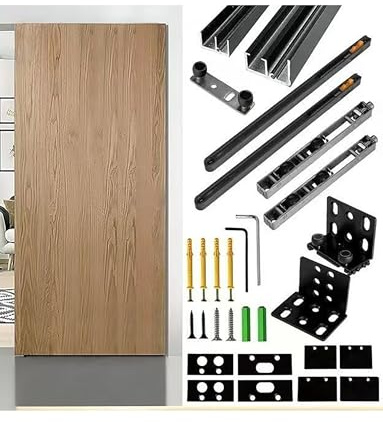 Aluminum Concealed Sliding Door Kit - Hidden Installation Barn Door Rail for Bedroom/Closet, Motorized No-Track Hardware for Wood/Glass Doors(47.3/120cm/3.9ft)
