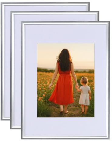 IDEAL TREND 3er 5er Set New Lifestyle Kunststoff Bilderrahmen mit Passepartout & Kunststoffglas Collage Wanddeko: Farbe: 3er Pack Silber | Format: 40x50