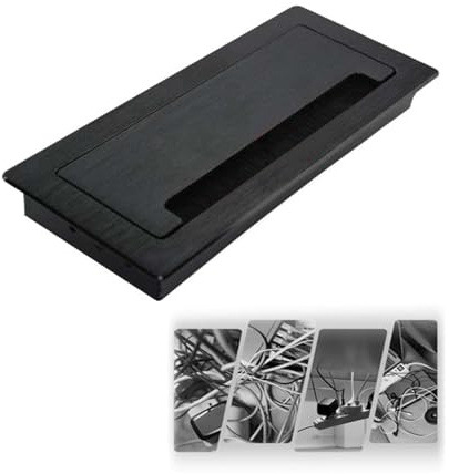 Pasacables de escritorio for ocultar cables, tapa de orificio integrada en el escritorio, organizador de cables con cepillos(Black,130x266mm)