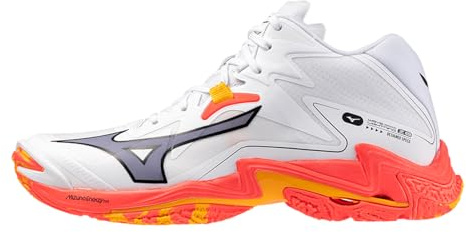 Mizuno Wave Lightning Z8 Mid, Scarpe da Pallavolo, Bianco/Corallo/Agrumi (Sistema Taglie Calzature EU, Adulto, Numero, Media, 45)