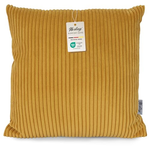 Herlag Dekokissen Ella 40x40cm Cord – Sofakissen mit Füllung und Bezug, dekoratives Kordkissen, Oeko-Tex 100 Zertifiziert, Kissenhülle waschbar bis 40°C, Senfgelb