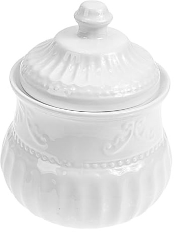 BIUDECO Pot à Sucre en Céramique Blanc Motifs en Relief, Couvercle Hermétique, Surface Lisse, Fond Stable pour Café, Hôtel et Restaurant