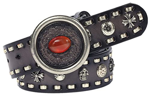 Punkrock Goth Nitbälte, Äkta Läder Med Dödskalle-nitar, 38 Mm Brett, Casual For Cowboy Cowgirl Jeansbyxor(Black,115cm/waist:38~40)