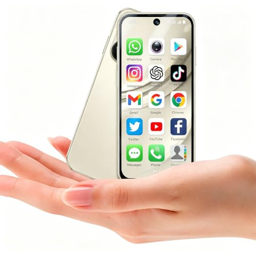 Longben Mini Smartphone Débloqué, Android 12.0 Petit Téléphone, 3,88 Screen, 4G Double SIM, 1950mAh, Face ID GPS WiFi OTG, 4+64 Go Beige