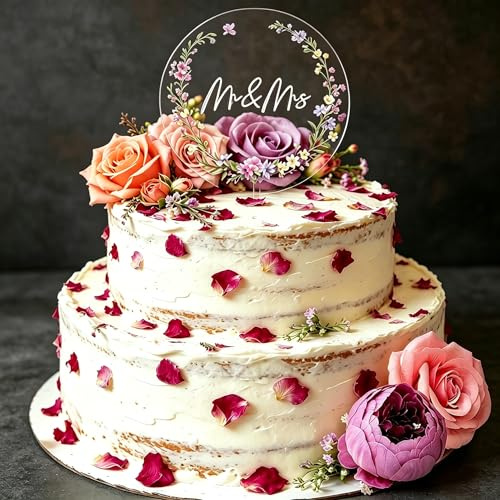 Wildflower Mr Mrs Cake Topper Bridal Shower Cake Decorations | Mr & Mrs Cake Topper with Wild Flowers for Wedding Engagement Party Supplies Favors