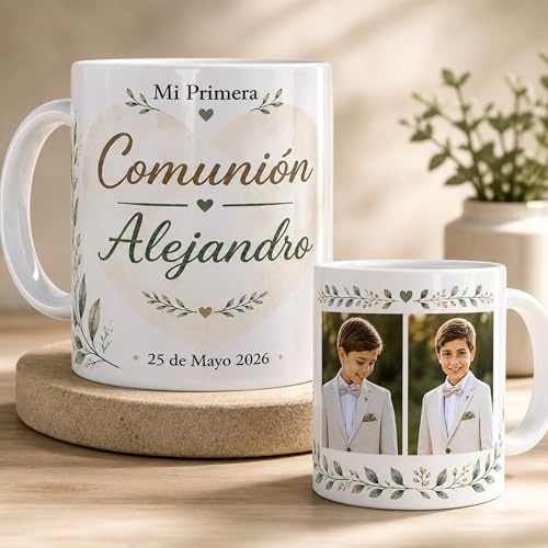Taza Personalizada Comunión Con Foto Y Texto Regalo Original Invitados Recuerdo Especial Niño Niña Diseño Exclusivo Apta Lavavajillas Microondas Cerámica Resistente Blanca Color 350Ml (Comunion 2)