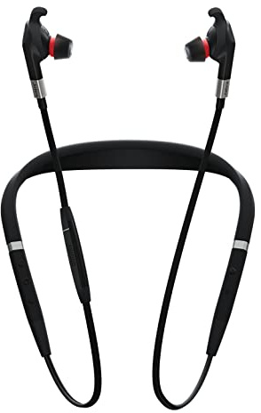 Jabra Evolve 75e UC trådlösa earbuds – Microsoft optimerade hörlurar med lång batteritid – Vibrerande nackband och LED-lampa – Svart