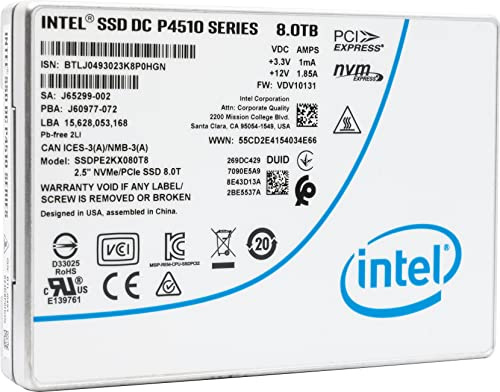 Intel Corporation INT-SSDPE2KX080T801 SSD DC P4510 Series (8,0 to 2,5 PCIe 3.1 x4 3D2 TLC) Pack Unique générique
