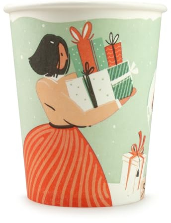 Wellsamed 100 Stück Weihnachtsbecher 180 ml Coffee to Go, Glühwein-Becher, Winter Motiv, Punsch, Weihnachtsgeschirr, Weihnachtsmarkt, Heiß- und Kaltgetränke