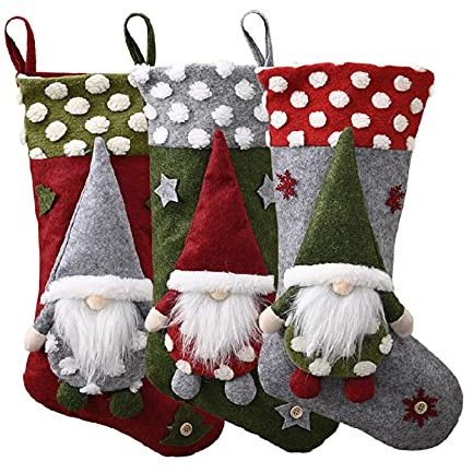 3Stk Nikolausstiefel zum Befüllen Weihnachtsstrumpf für Kamin Weihnachtssocken Personalisiert Weihnachtswichtel Figuren Wichtel Nikolausstrumpf Groß Christmas Stocking Hängende Nikolaussocken