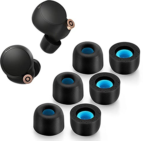OPODEE Memory-Schaumstoff-Spitzen für Sony WF-1000XM4, rutschfeste Ersatz-Ohrstöpsel für Sony True Wireless Kopfhörer, passen in die Ladehülle, perfekte Geräuschunterdrückung, 3 Paar (groß, schwarz)