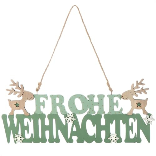 com-four® Hängedeko Weihnachten, Holz-Aufhänger mit Schriftzug | Türschild aus Holz für Tür - Fenster oder Wand - Christmas Sign