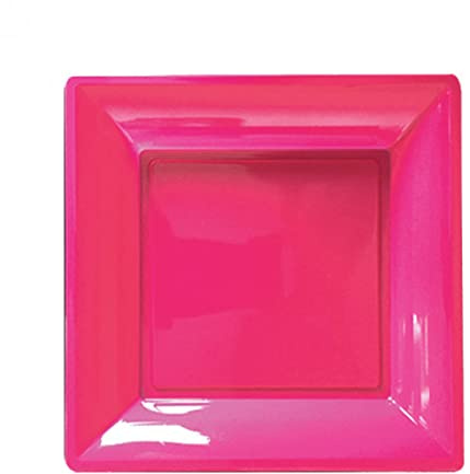 Assiette Réutilisable Carrée Plate Fushia | Lot de 36 Assiettes Fushia Brillant | Lavable à Froid | Assiette Carrée 23X23 cm | Rigide