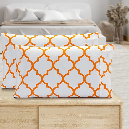 Valerian Trellis Printed Pillowcases 2-Piece Set Egyptian Quality 1500 Thread Count Timeless Classic Designs Soft and Smooth Weave, Wrinkle Resistant, Trellis King Pillowcase, Orange