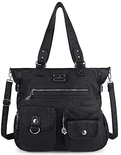 Angel Kiss Handtasche Damen Schultertasche Multifunktionale Umhängetaschen Gewaschenes Veganes Leder Wasserdicht mit Reißver Schlusstaschen