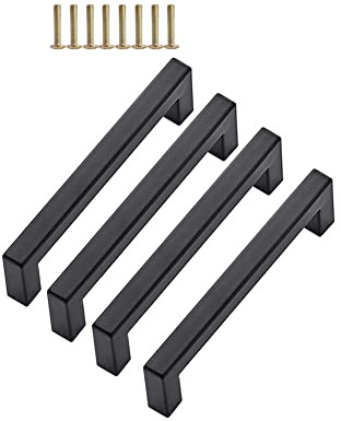 Hoopever 4 Stück 140 mm schwarze Edelstahl-T-Stangengriffe für Küche, Bad, Schlafzimmer, Schrankgriffe mit Schrauben